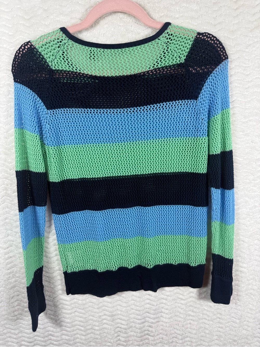 525 America Navy, Light Blue & Mint Open-Knit Stripe Beachy Sweater - Picture 7 of 7